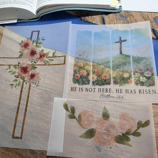Floral He is Risen Easter Bible Tip-Ins Vellum set of 3